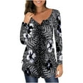 thumbnail image 2 of zanvin Hauts pour Femmes, Mode Féminine Imprimée Décontractée Col en V Manches Longues T-Shirt Ample à Boutons, Blanc, 2 of 5