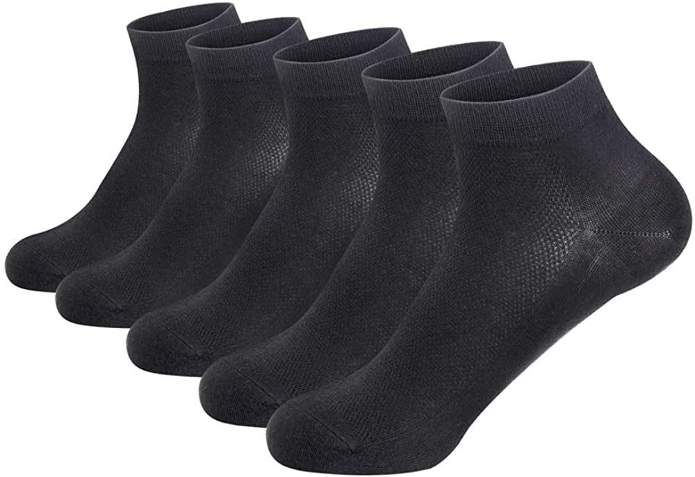 SERISIMPLE Women Thin Mesh Bamboo Ankle Breathable Sock Summer Low-Cut Socks 5 Pairs (Black, Large)