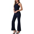 thumbnail image 4 of INSPIRE CHIC Halter Neck Jumpsuits for Women's Sleeveless High Waist Split Hem Flare Leg Elegant Jumpsuit L Dark Blue, 4 of 6