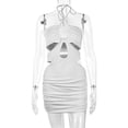 thumbnail image 3 of Vestidos ajustados cortos sexy Vestido de cadera plisado con cuello halter para mujer (Blanco L) FLhrweasw Para estrenar, 3 of 8