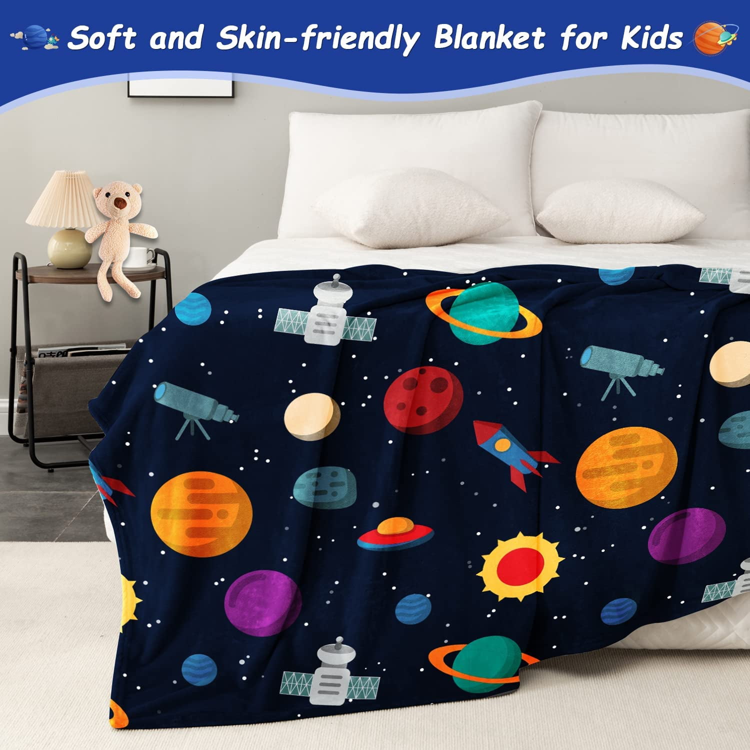 LHSHID Kids Throw Blanket for Boys Fleece Space Blanket Plush Dark Blue 40x50inch