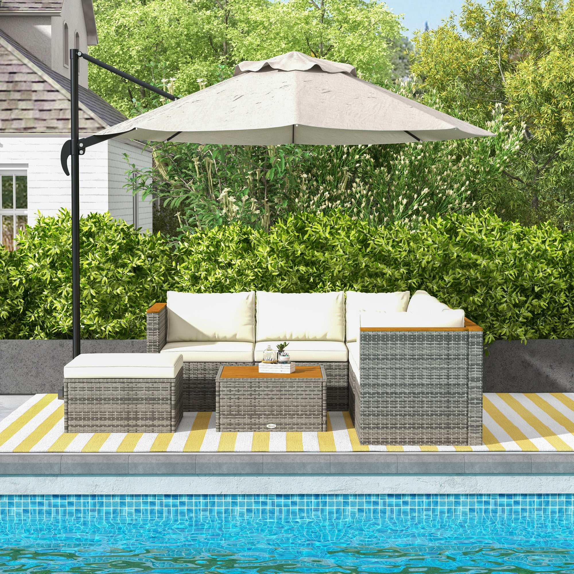 Mainstays Greyson Square 4 Pc Outdoor Patio Sectional Set Beige Black Steel Cushion Walmart