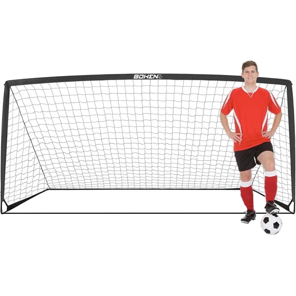 BOHEN Portable Metal Soccer Goal for Backyard with Carry Bag - Fun for Kids Adult, for Easy Storage and Transportation (11 x 5.5 ft, 1 piece, Black)