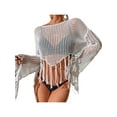 thumbnail image 5 of Women Casual Beachwear Cover-Up, Solid Color Flared Long Sleeve Hollow-Out Tassel Tops, 5 of 8