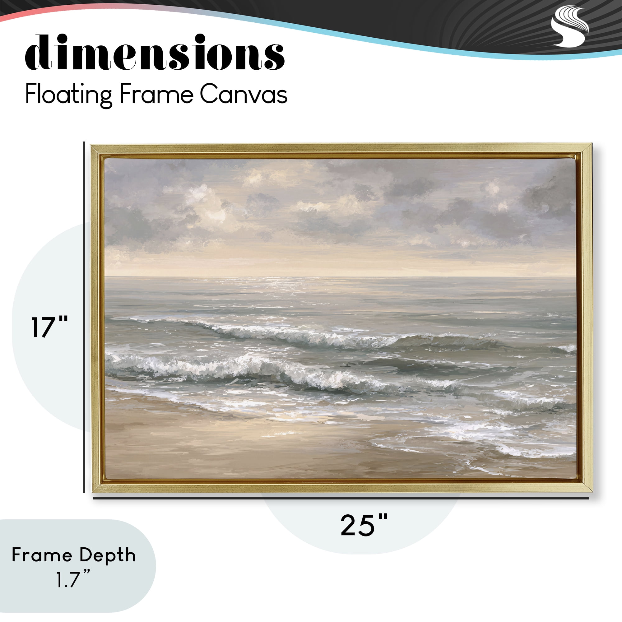Stupell Industries Soft Rolling Beach Waves Gold Framed Floater Canvas Wall Art, design by Jacky Ngan