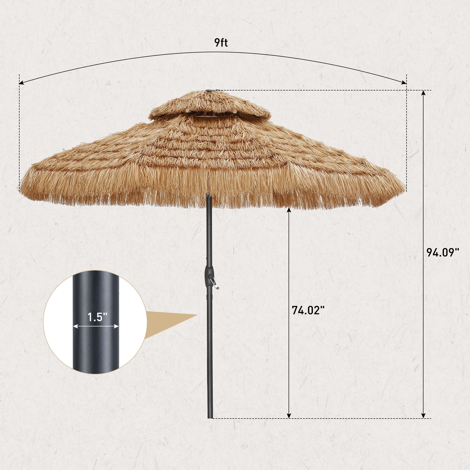 Autlaycil 9 ft Hula Tiki Outdoor Umbrella, 2-Tier Thatched Beach Umbrella, Pool, Patio, Yard, Garden