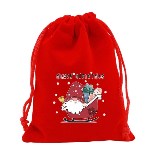 Christmas Bags for Gifts,Large Christmas Gift Bags Christmas Flannel Bag Christmas Apples Candy Packaging Bag Christmas Gift Bag Drawstring Bag Flannel Small Bag with Drawstring 7.87X5.91In