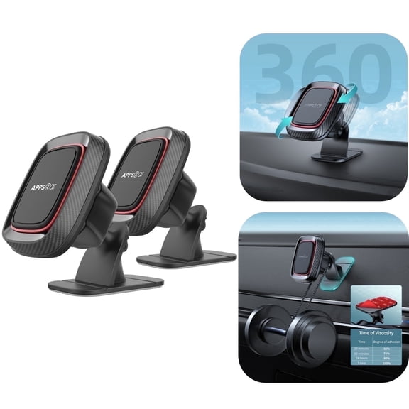 [2 Pack] A2C Magnetic Car Phone Holder, Dashboard Car Mount, Compatible with All Cellphones, Black