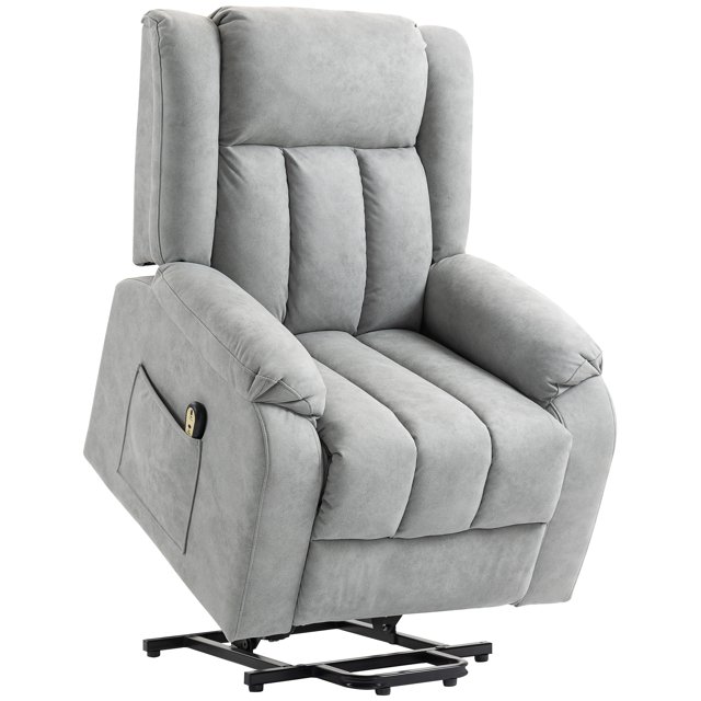HOMCOM Chaise Power Recliner en Gris Pâle, Conçue pour les Sièges de Salon avec Mécanisme de Levage Électrique pour l'Aide à la Mobilité. Rembourrée en microfibre durable avec Accoudoirs Rembourrés et Dossier Haut. Comprend des Poches Latérales pour le Rangement et une Télécommande pour une Utilisation Facile. Cadre en Acier Assure la Stabilité et Supporte jusqu'à 264 Lb.