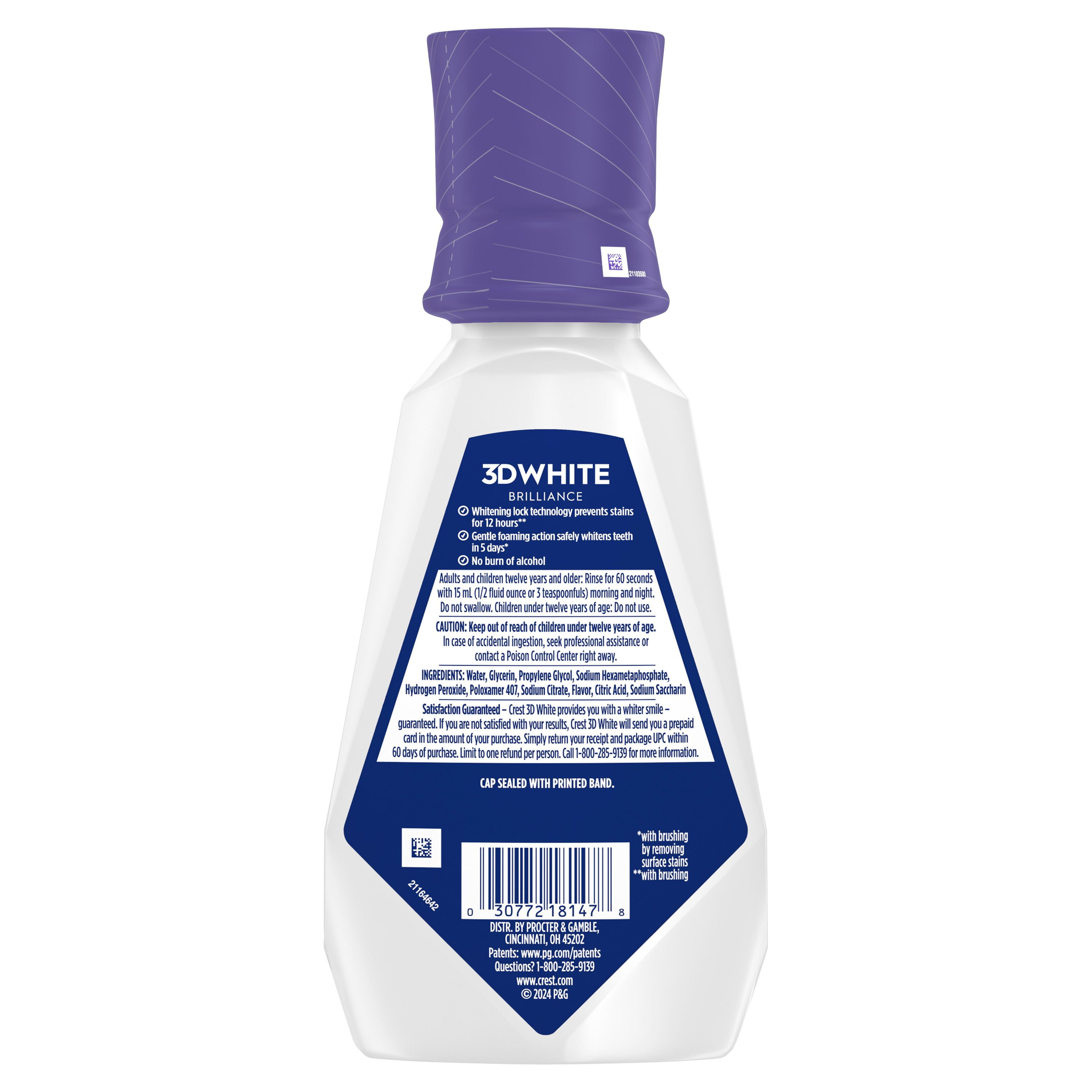 Rince-bouche Crest3DWhite Brillance Prévention des taches, Prévention des taches pendant 12heures, sans alcool, 473mL 473ML