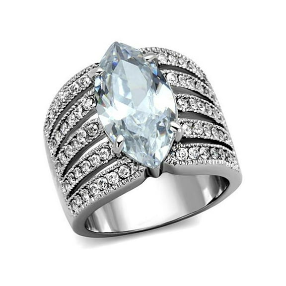 Women's Stainless Steel 316 Marquise Cut Zirconia Wide Band Engagement Ring Size 10