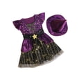 thumbnail image 2 of Qiylii Kids Girls Star Pattern Square Neck Fly Sleeve Witch Dress+Solid Hat, 2 of 9