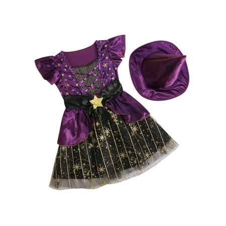 JBEELATE Halloween Starry Witch Costume Set for Girls with Hat