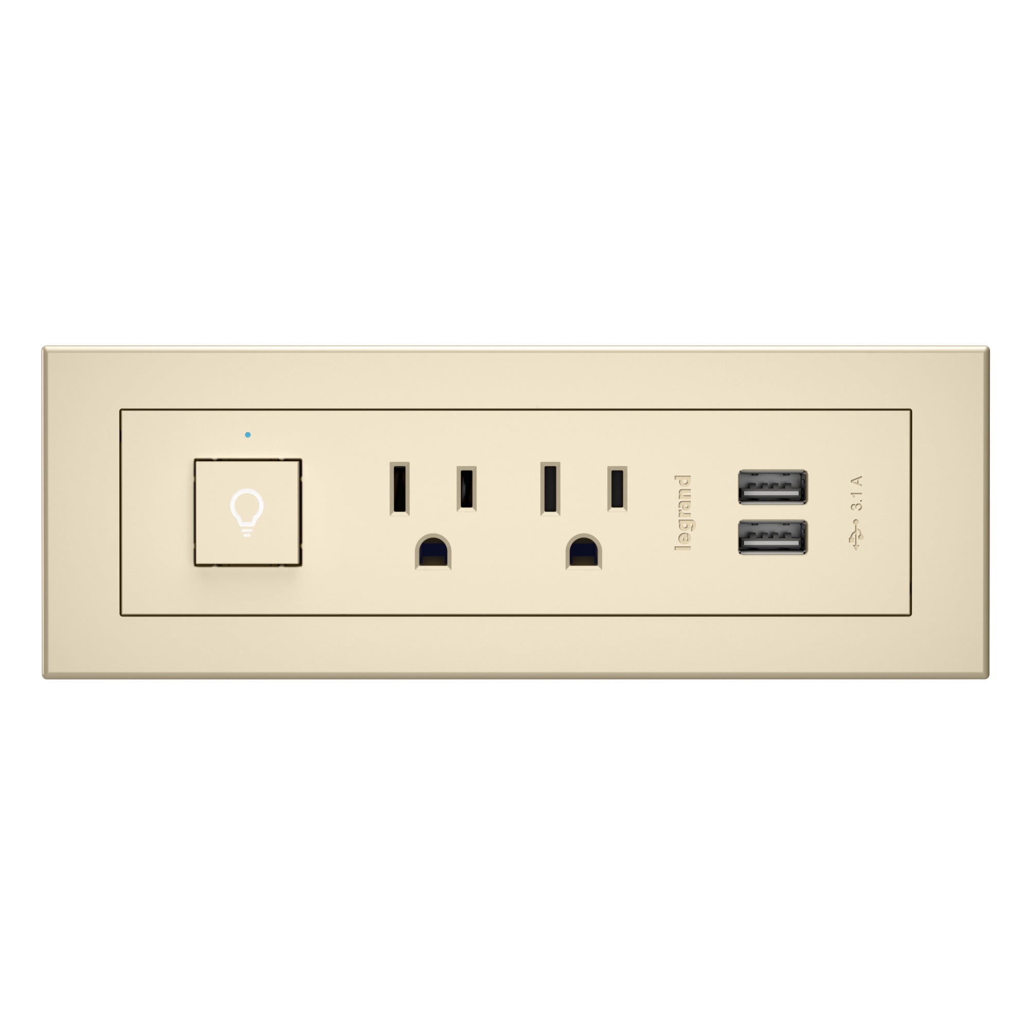 C2G Wiremold Radiant Furniture Power Center Switch (2) Outlet (2) USB, Nickel