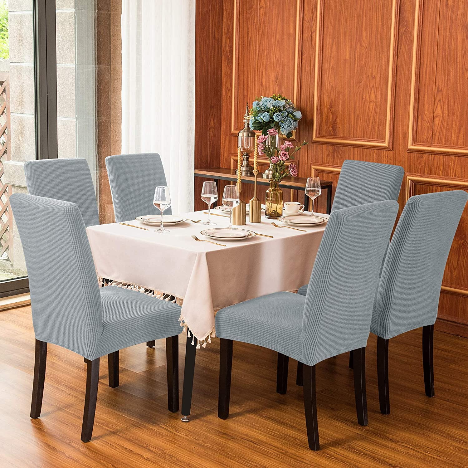 Subrtex Stretch Textured Grid Dining Chair Slipcover (Set of 2, Light Gray)