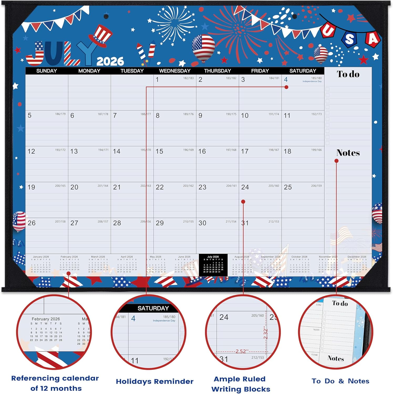 2026 Desk Calendar - Large Desk Calendar 2026, Jan.2026 - Dec.2026, 22" x 17", 2026 Calendars with Corner Protectors + Large Ruled Blocks, To-do & Notes, 12 Different Themes