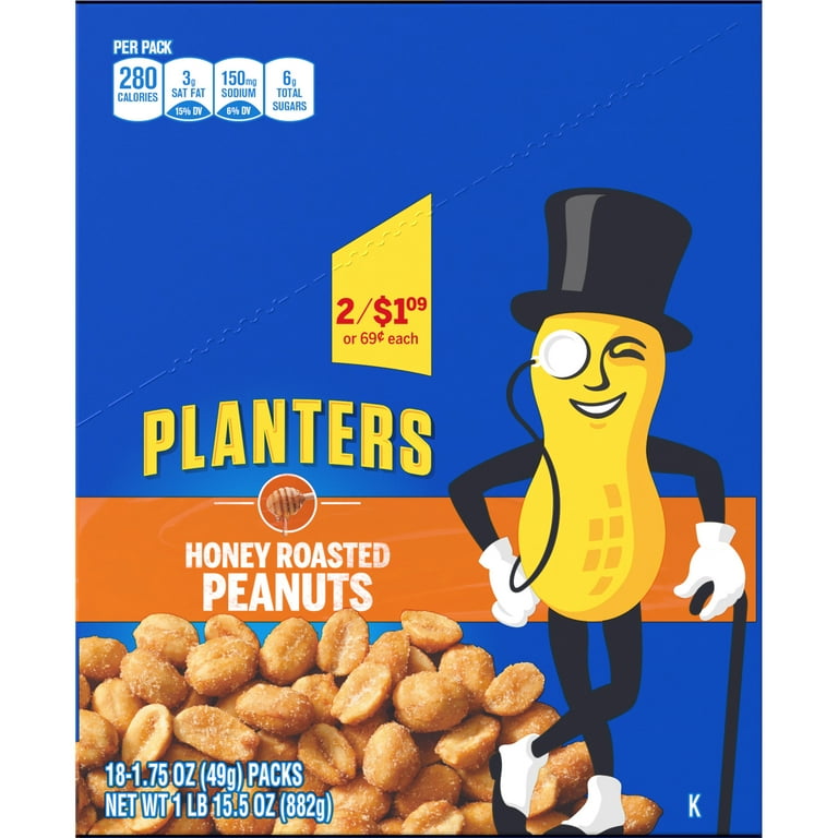 Planters Honey Roasted Individual Nuts, Sweet Snack Packages, 18ct