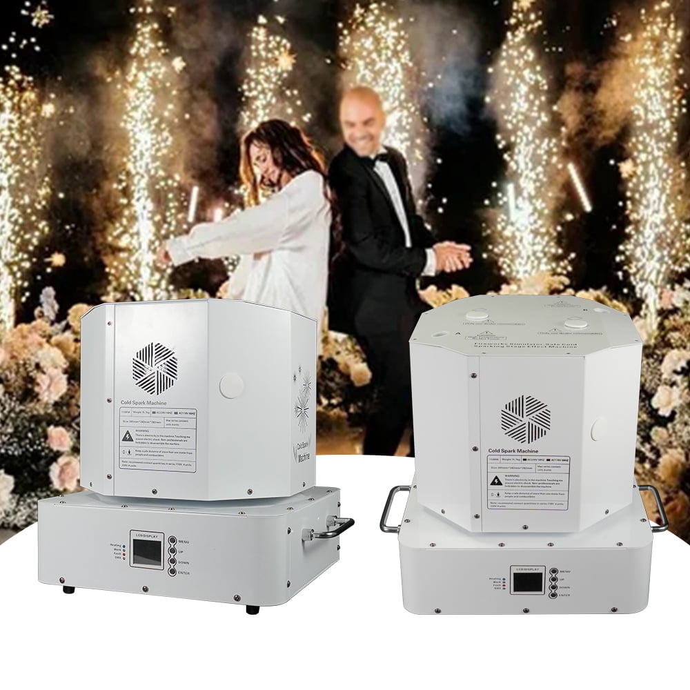 1500W Double Head Cold Spark Machine DMX512 Firework Machine 3-16ft Adjustable for Wedding Stage Party DJ Disco,White