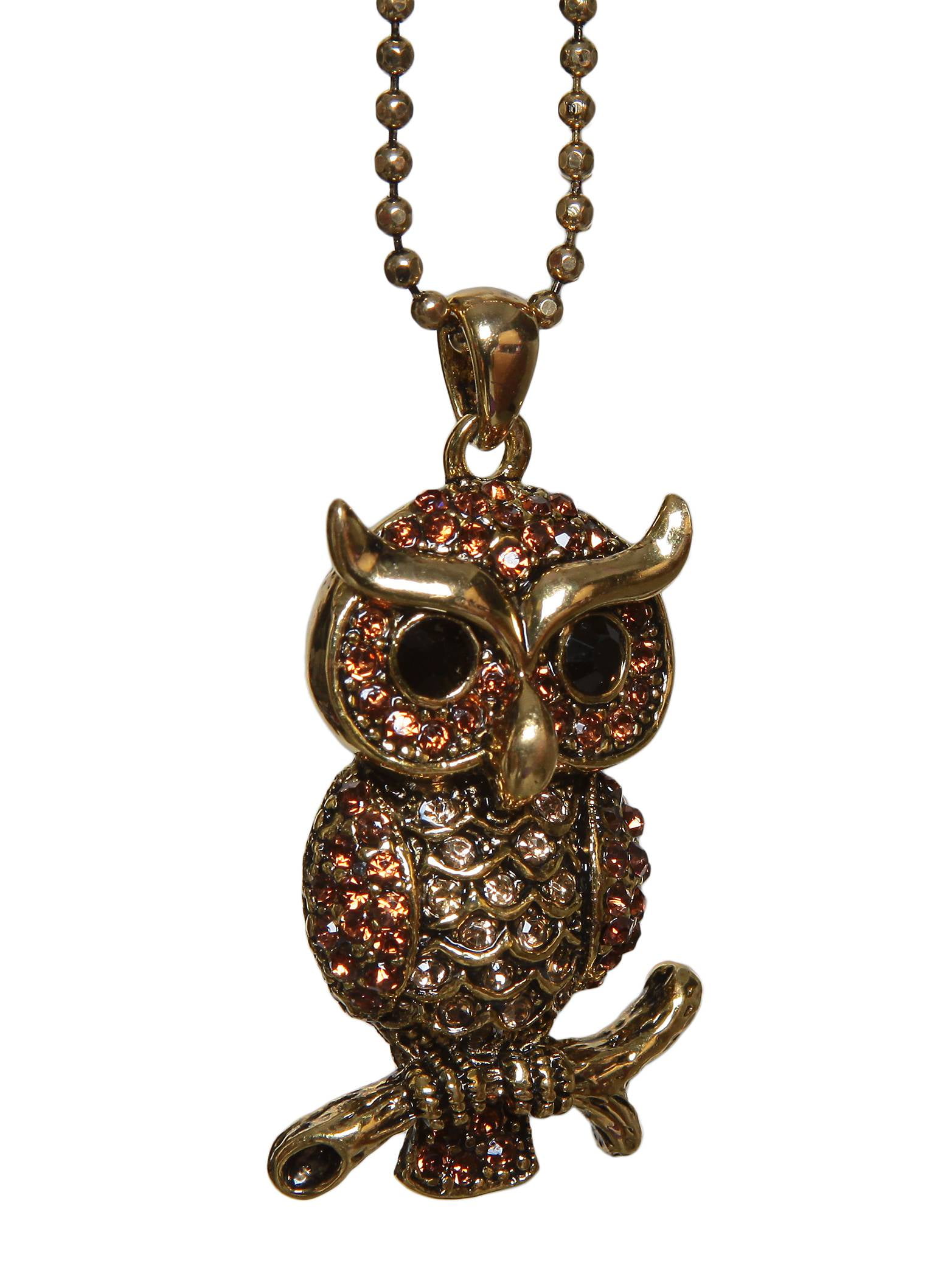 Antique Style Bronze Twin Owl Pendant & Chain Necklace Symbol of Wisdom Protect