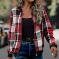 thumbnail image 5 of Women's Long Sleeve Round Neck Zipper Lightweight Fashion Plaid Jacket, 5 of 7