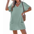 thumbnail image 2 of Swimsuit Coverup for Women Waffle Knit V Neck Short Sleeve Beach Coverup Dress with Pockets Bean Green XXL, 2 of 8