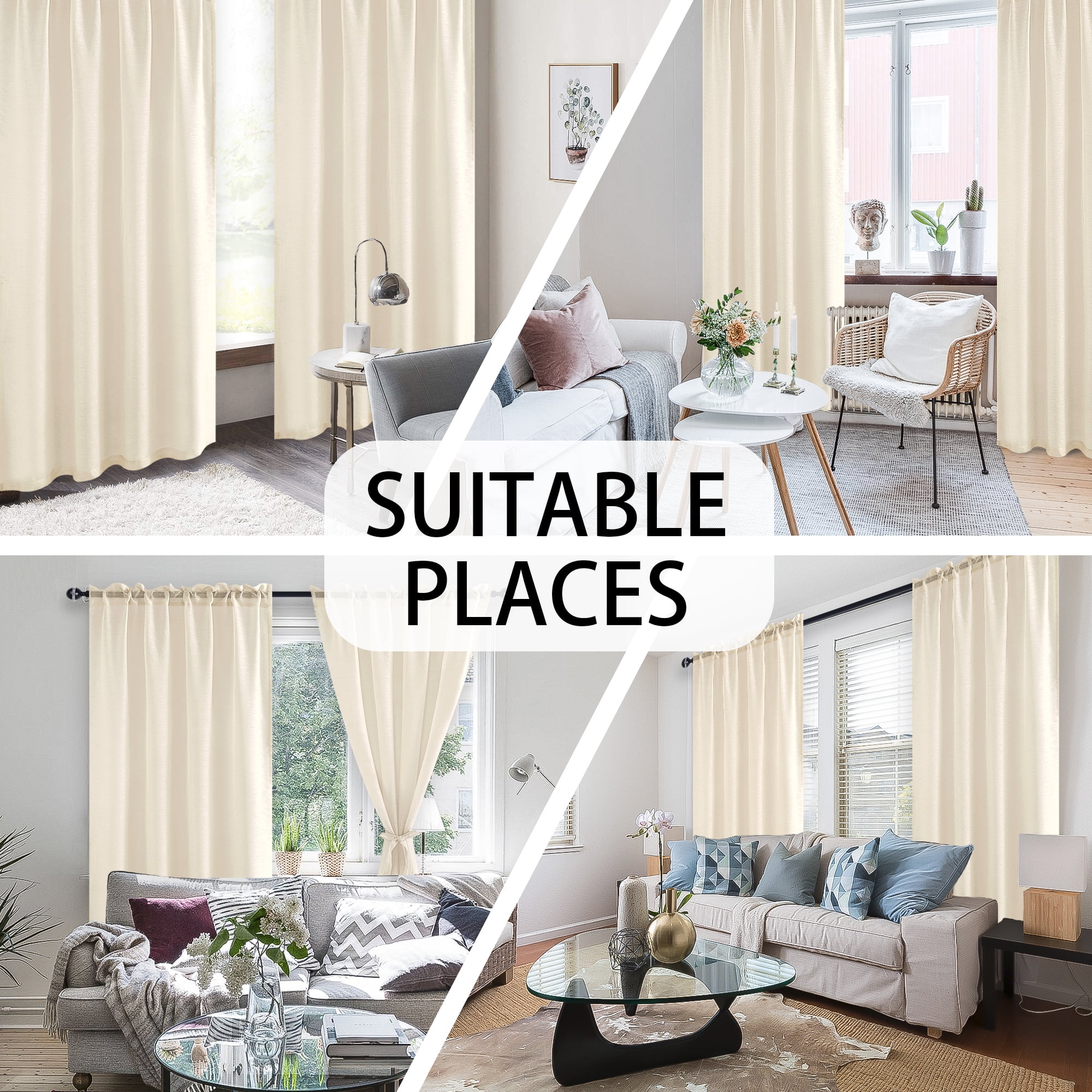 JIUZHEN Semi Sheer Curtains 84 Inches Long, Rod Pocket Light Filtering Semi Transparent Voile Window Curtains for Living Room & Bedroom, Set of 2 Panels with Tiebacks, W52 x L84, Beige