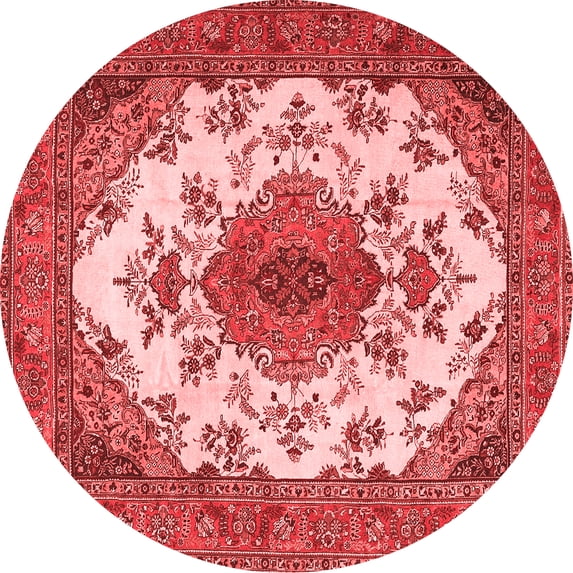 Ahgly Company Indoor Round Medallion Red Traditional Area Rugs, 4' Round