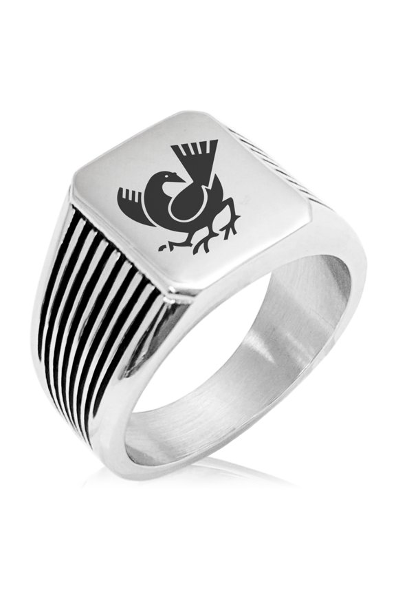 Stainless Steel Yata Crow Kamon Crest Needle Stripe Pattern Biker Style Polished Ring