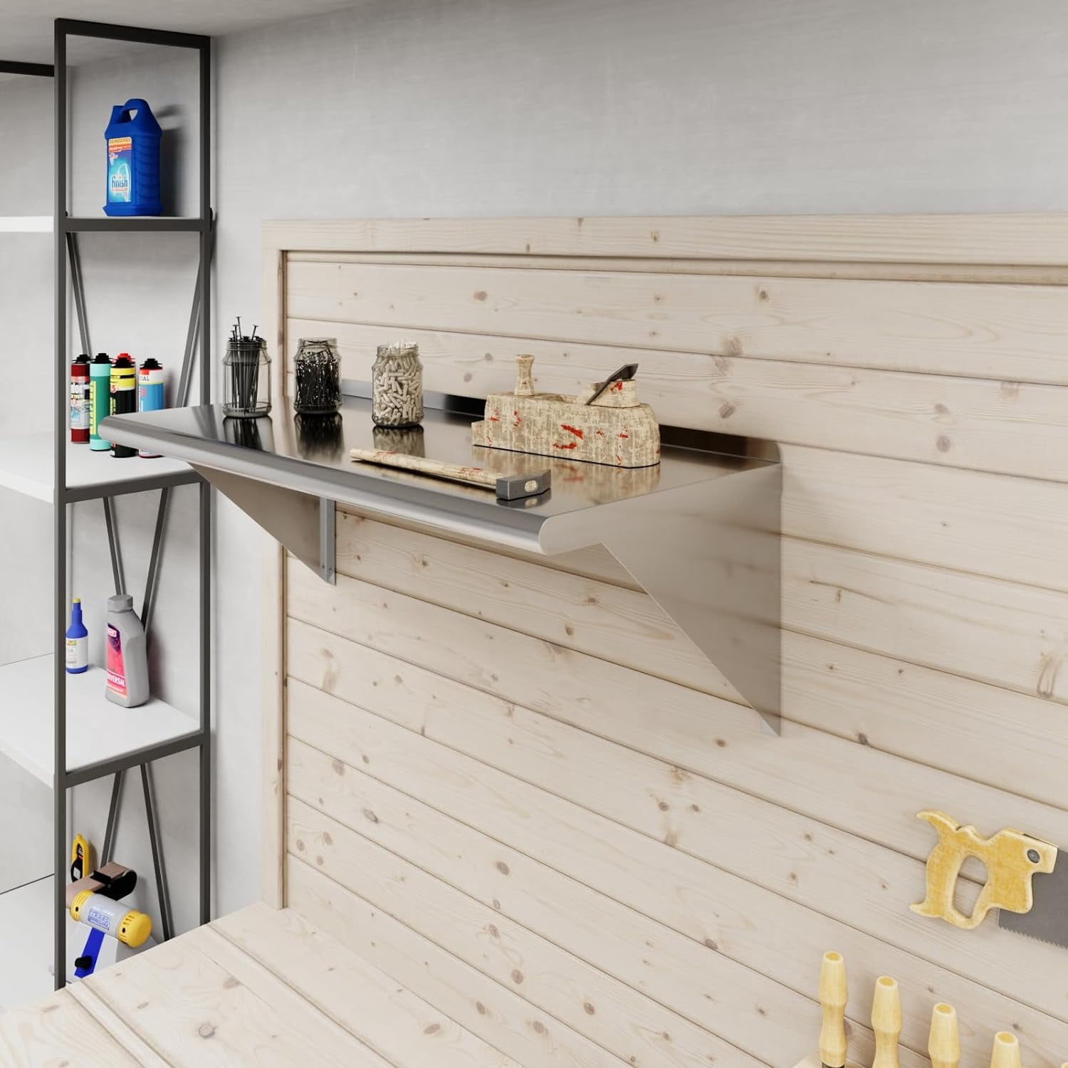Springg 36" Long X 16" Deep Stainless Steel Wall Shelf | NSF Certified | Appliance & Equipment Metal Shelving | Kitchen, Restaurant, Garage, Laundry, Utility Room