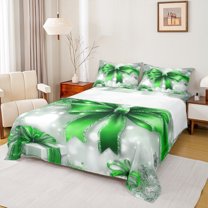 Homewish Xmas Bowknot 4-Piece Full Size Sheets for Female Men,Grey Green Bed Sheets,Merry Christmas Lightweight Sheet Sets,Breathable Home Decor