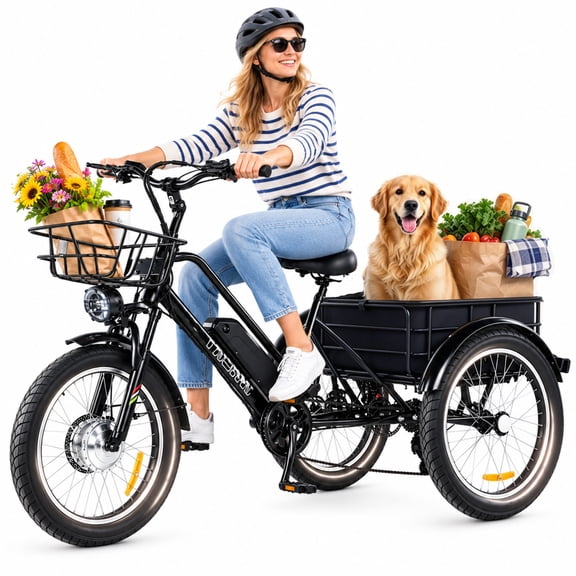 Electric Tricycle for Adults,20”x3.0”Fat Tire 3 Wheel Electric Trike,48V13AH Li-Battery,Peak 700w Brushless Motor,Ebike Up to 28 Miles with rear Basket