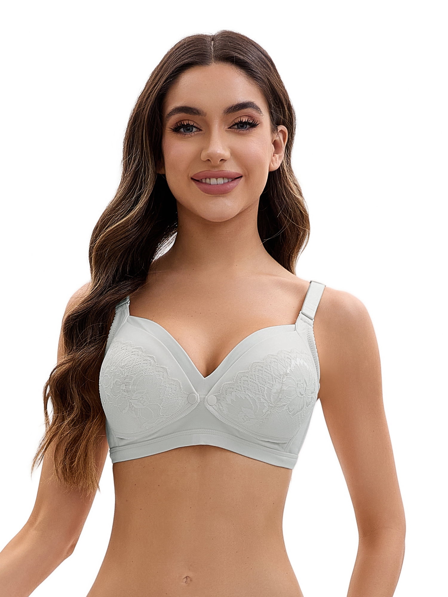 Unique Bargains Lace Front Closure Pumping Maternity Bra D 42 Grey