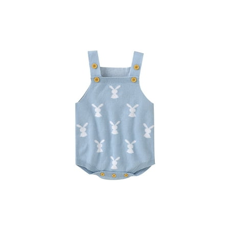 

Arvbitana Newborn Baby Girls Boys Easter Romper Sleeveless Cute Rabbit Pattern Bodysuit Adjustable Triangle Bottom Jumpsuit Summer Clothes for Kids 0-18M