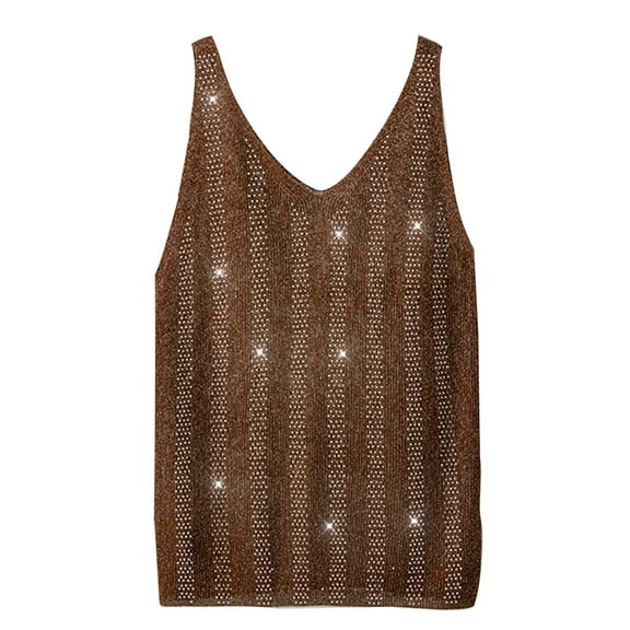 Wlynlyn Sweaters Vest for Women Crochet Sleeveless Top Casual V Neck Tank Top Hollow out Loose Fitted Knitwear