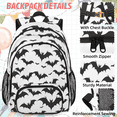 thumbnail image 2 of Herdesigns Halloween Bat Backpack with Lunch Box Black and White Bat Lightweight Large Travel Work Laptop Backpacks Set Casual Daypacks, 2 of 8