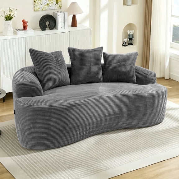 Timbernest 65" Curved Loveseat, Corduroy Boneless Cloud Couch, Small Space Sofa for Living Room, Apartment, Gray