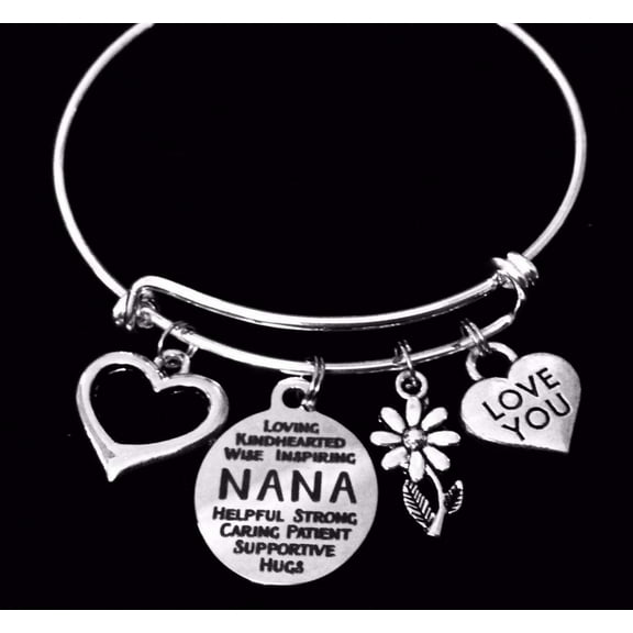 Gift For Nana Expandable Charm Bracelet Silver Adjustable Wire Bangle Grandmother Grandma One Size Fits All