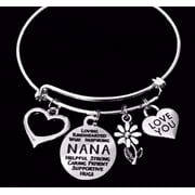 Gift For Nana Expandable Charm Bracelet Silver Adjustable Wire Bangle Grandmother Grandma One Size Fits All