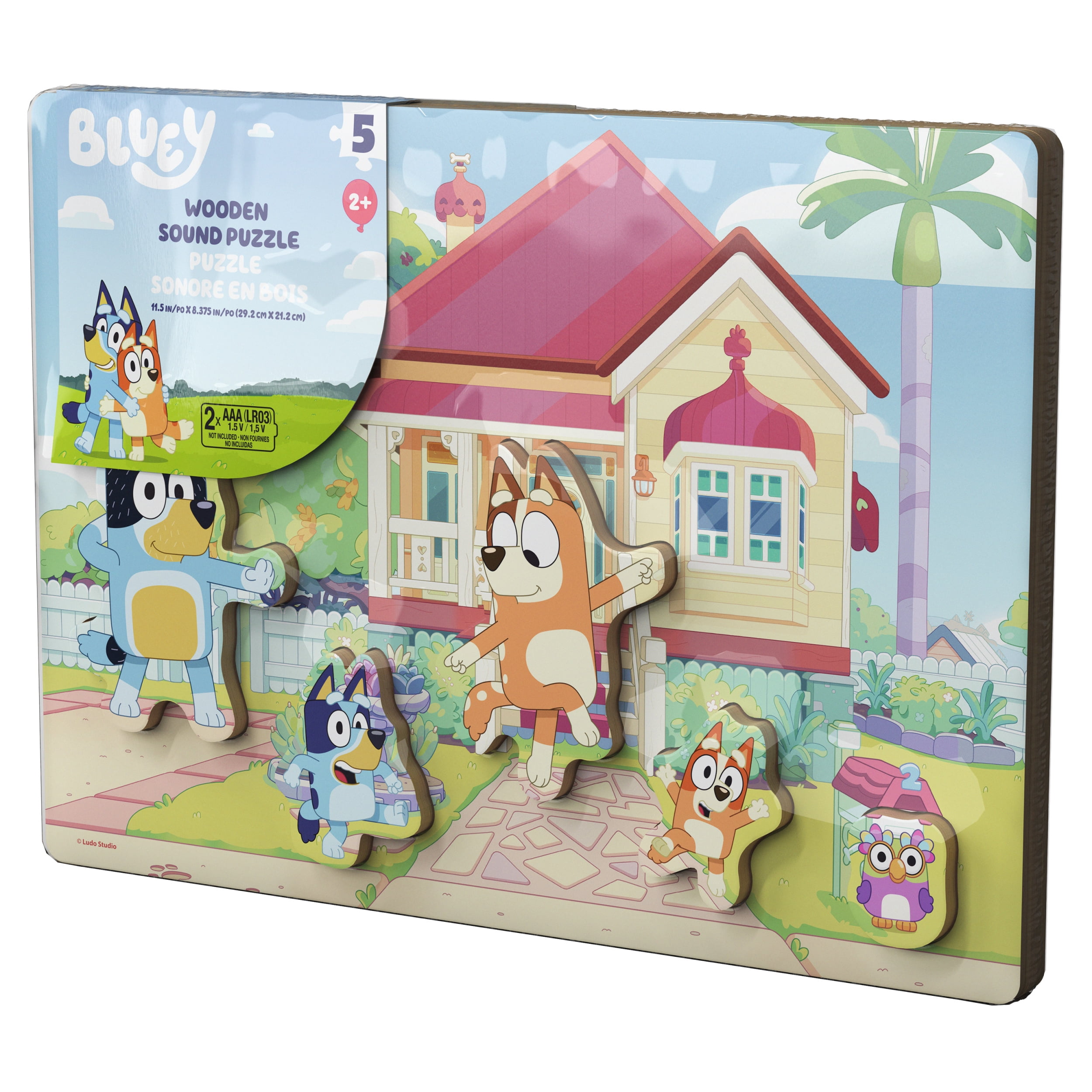 Spin Master Games, Puzzle sonore Bluey, puzzle en bois de 5 pièces pour les tout-petits et les enfants, mettant en vedette Bluey et sa famille avec des effets sonores tirés du dessin animé, jouet d'ap