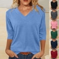 thumbnail image 1 of Camisa de manga larga,Suéter informal de manga 3/4 con cuello en V para mujer, color liso, mezcla de poliéster y elastano, cómodo para uso diario y en casa, sopatenor, 1 of 9
