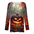 thumbnail image 3 of Oplxuo Halloween T-Shirt for Women Crew Neck Long Sleeve Ghost Print Blouse Flowy Plus Size Tunic Top to Wear with Leggings, 3 of 4