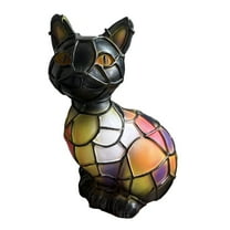 Stained Tabletop Led Night Light, Cat B Style With Button Closure, French-Inspired Vintage Animal Home Decor Accent For Teens 14 Bedroom Desk Shelf Decor