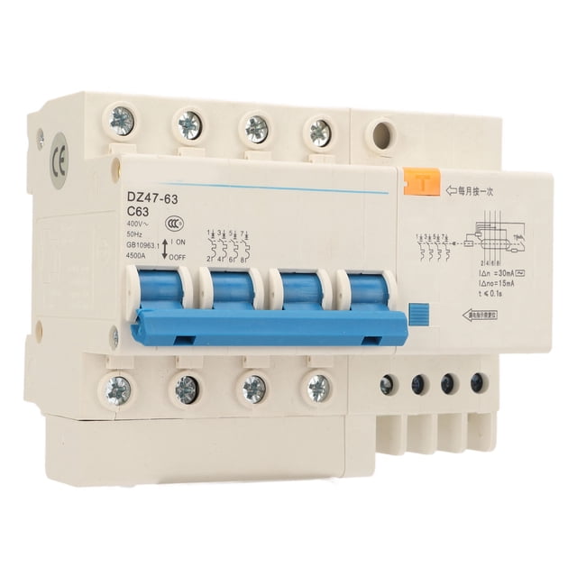 Disyuntor en miniatura 4P, Disyuntor Pa66 Shell 4500A Capacidad de ruptura Disyuntor de montaje en riel DIN 400V