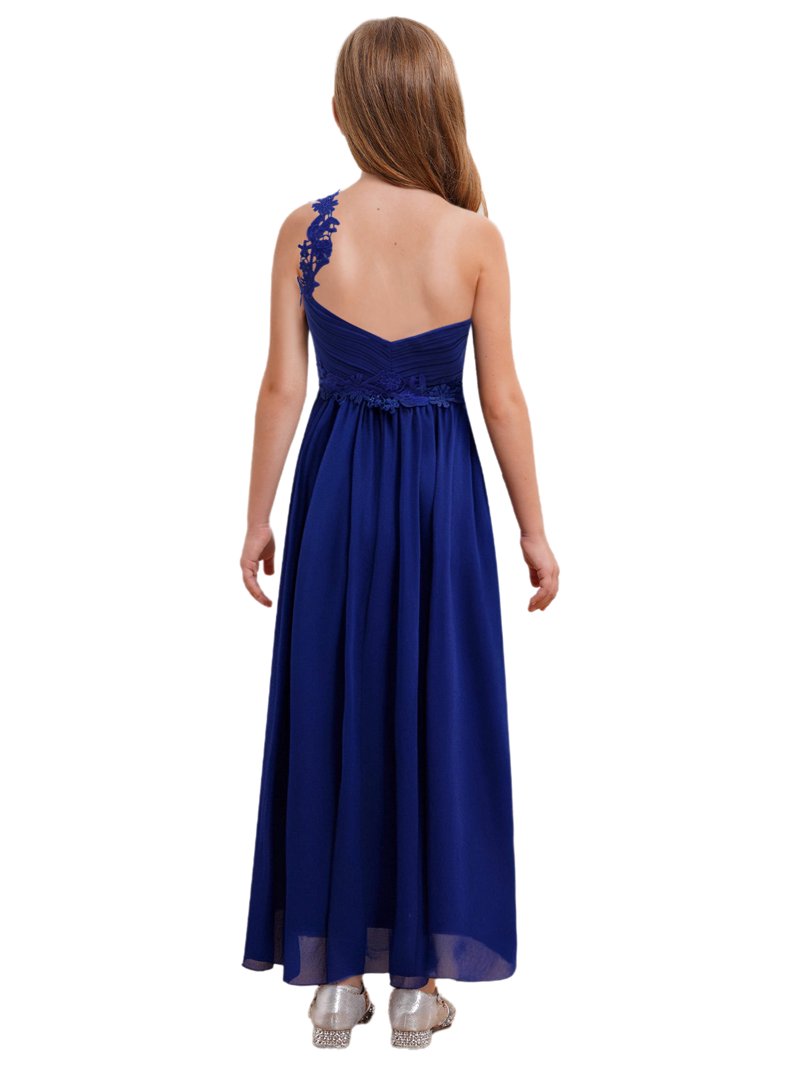 one shoulder bridesmaid dresses under 100 Hansber Elegant Junior Dress Flower Girls Chiffon Ruched Pageant Party Gowns Blue 8 Genevieve Backless Slinky Mini Inseam The floorlength A Maternity Size:XL
