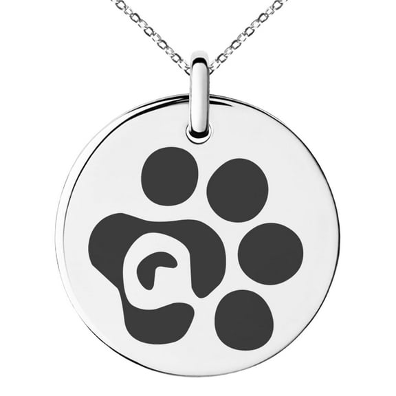 Stainless Steel Letter Q Initial Cat Dog Paws Monogram Engraved Small Medallion Circle Charm Pendant Necklace
