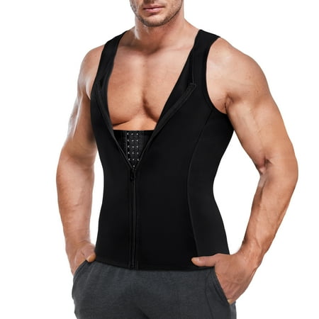 

Eleady Men Sport Body Shaper Zipper Closure Sweat Suits Tummy Cincher Workout Shirt Waist Trainer Vest Weightloss Corset (Black 4X-Large)