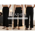 thumbnail image 6 of Amazhiyu Women's 100% Cotton Wide Leg Pants Loose Fit with Pockets Elastic Waistband Casual Summer Trousers, 6 of 12