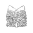 thumbnail image 3 of Aiihoo Girls Skirt Suit Latin Jazz Dance Outfit Sets Modern Dancewear Tiered Ruffles Metallic Crop Top with Shorts Set Silver 14, 3 of 6