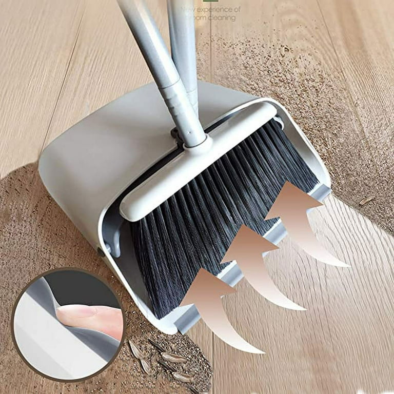 11.4 in. Broom and Dustpan Set for Home Upright Dustpan and Broom