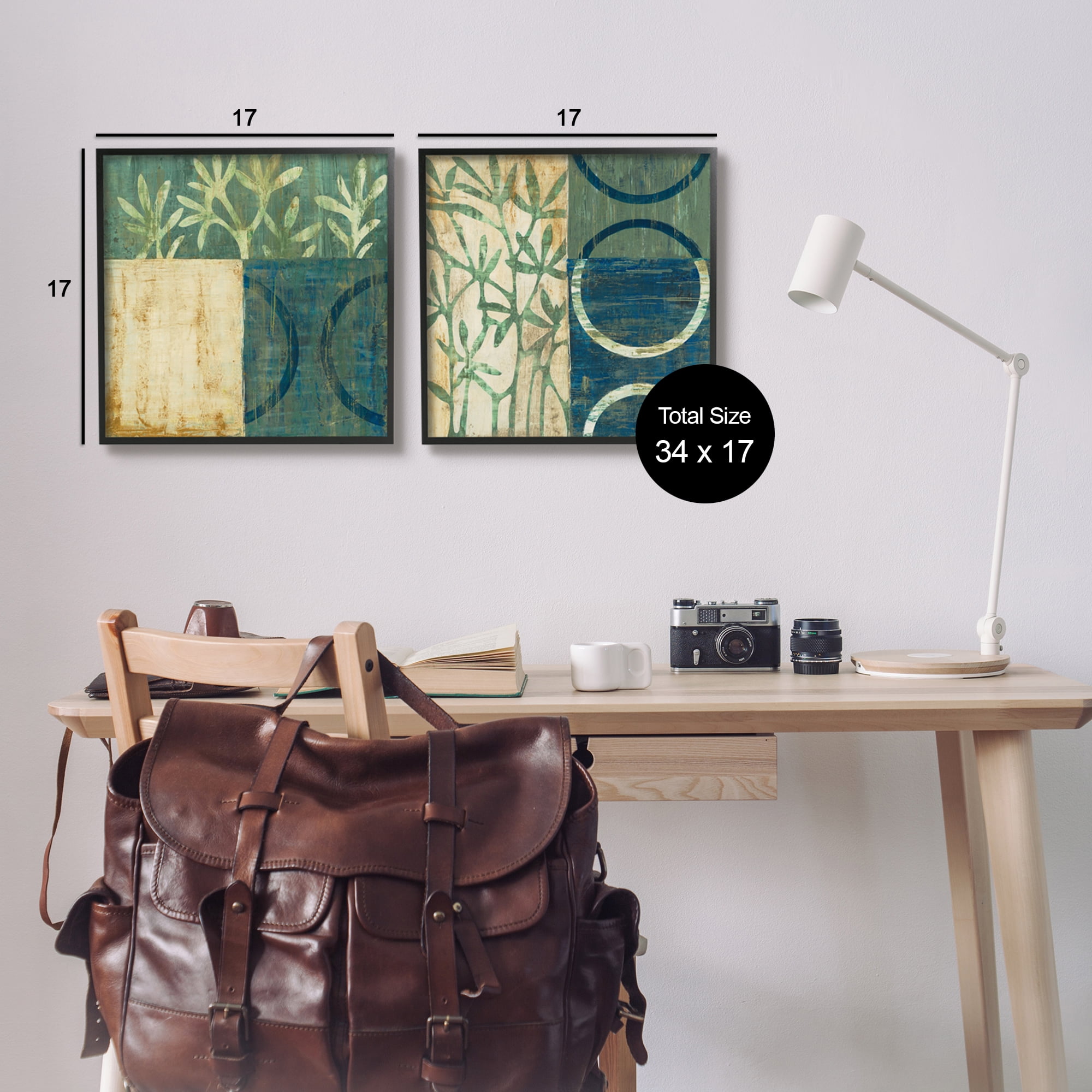 Stupell Industries Modern Botanical Shapes Abstract Painting Black Framed Art Print Wall Art, 17 x 17, Set of 2
